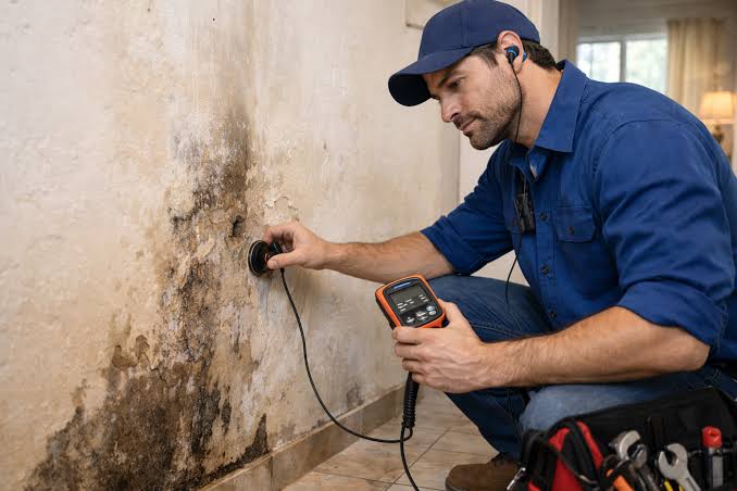 Eletricista realizando serviço elétrico em residência